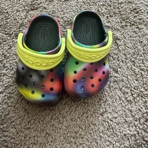 CROCS Kids Rainbow Clogs with Yellow Strap